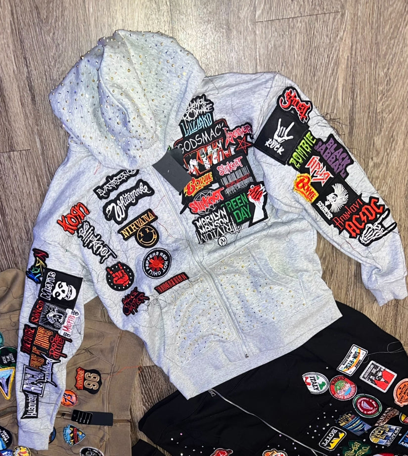 ROCKSTAR GREY PATCHWORK HOODIE