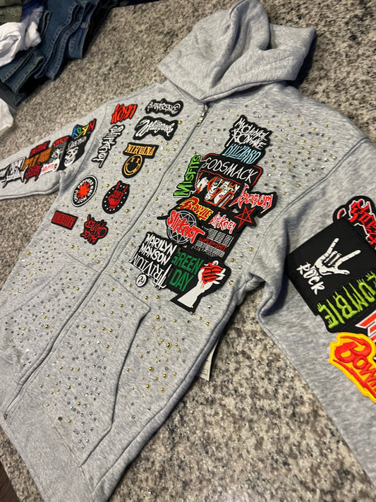 ROCKSTAR GREY PATCHWORK HOODIE